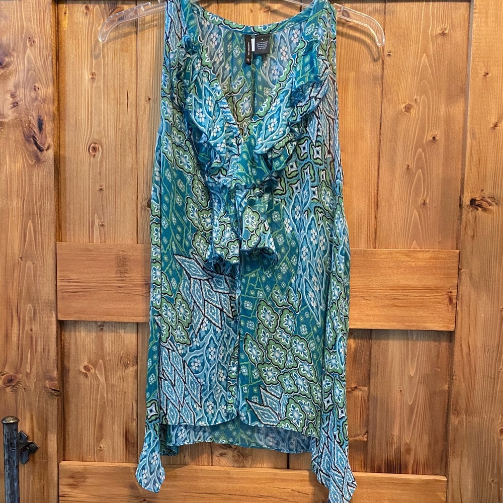 New Directions Teal and Green Floral Blouse